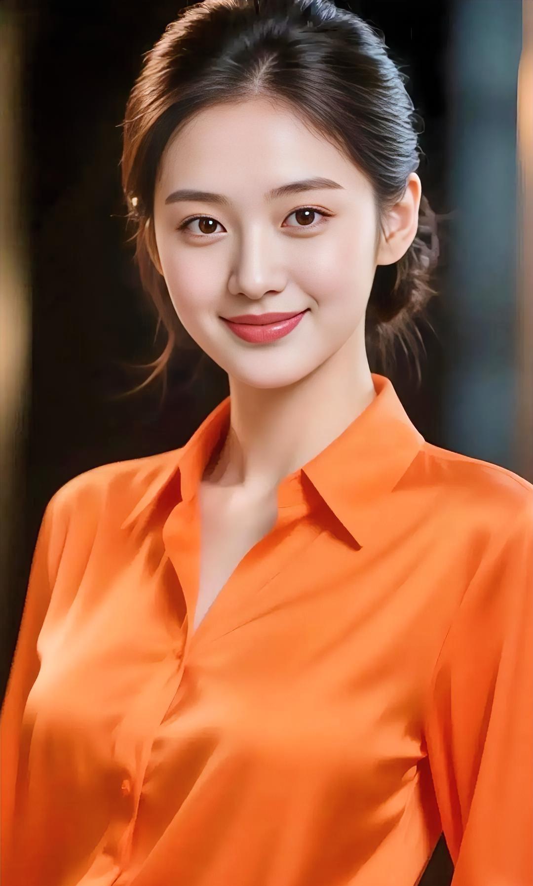 橘衫如小太阳，

衬得眉眼亮。

浅笑轻轻荡开，

暗色也温柔。

不张扬，
