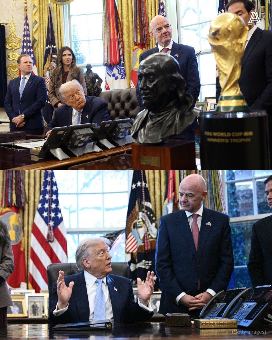 特朗普总统在椭圆形办公室接见了FIFA主席詹尼·因凡蒂诺，给后者送上了一个好消息