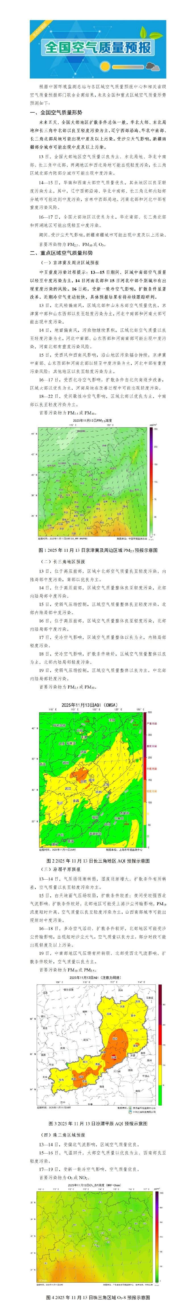 全国空气质量预报未来五天，全国大部地区扩散条件总体一般，华北大部、东北局地和长三