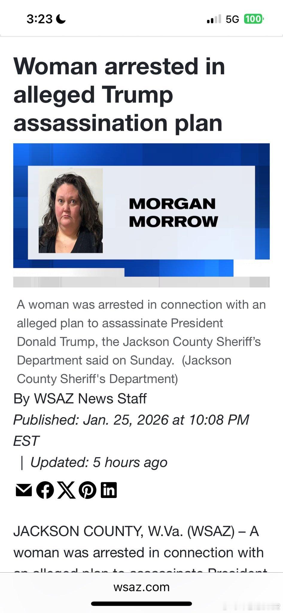 杰克逊县警长办公室周日表示，一名女子因涉嫌参与刺杀唐纳德·川普总统的计划而被捕。