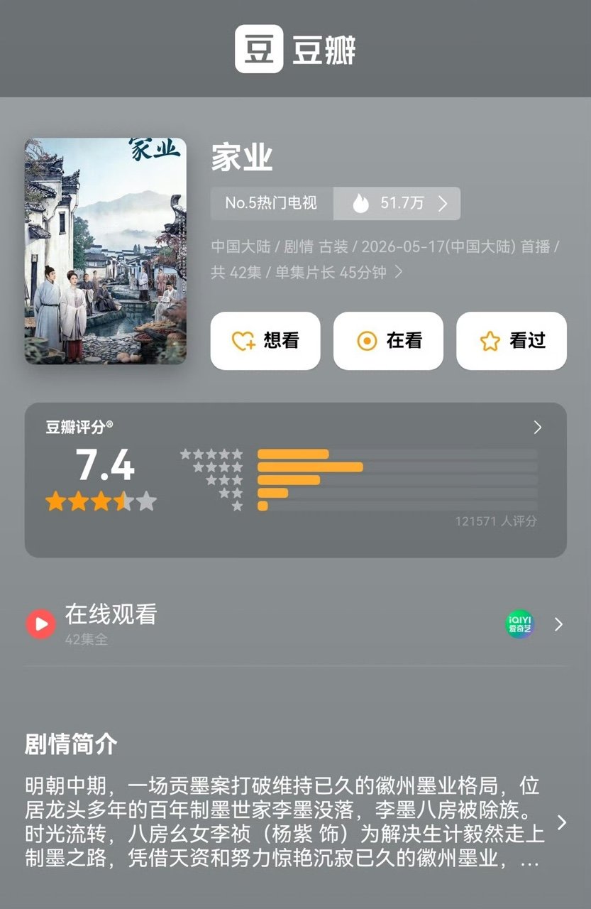 杨紫韩东君家业开分 杨紫韩东君家业豆瓣开分 杨紫韩东君家业豆瓣开分