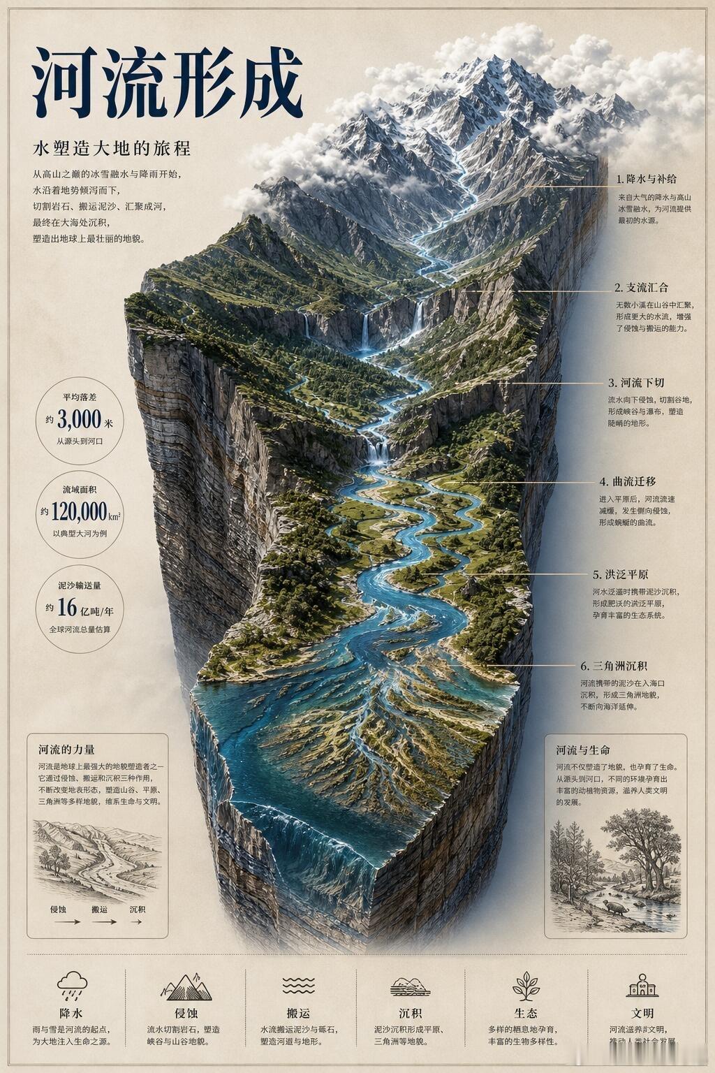 从一滴雨到一条河，过程原来是这样你看到的河流，通常不是“突然出现的一条水线”。它