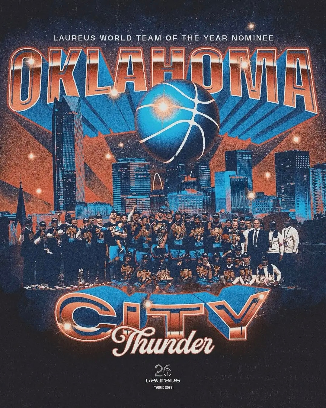 劳伦斯官方发布雷霆入围最佳团队奖海报，其他入围团队包括英格兰女足国家队、高尔夫欧