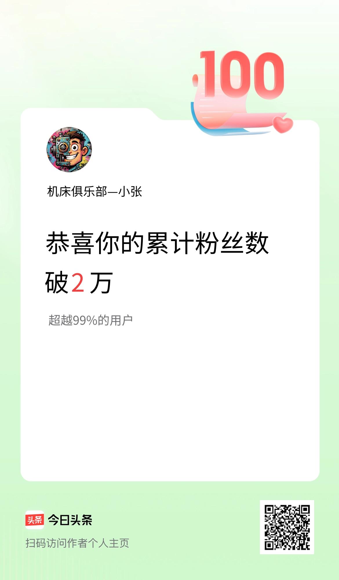 我在头条累计粉丝数破2万啦！