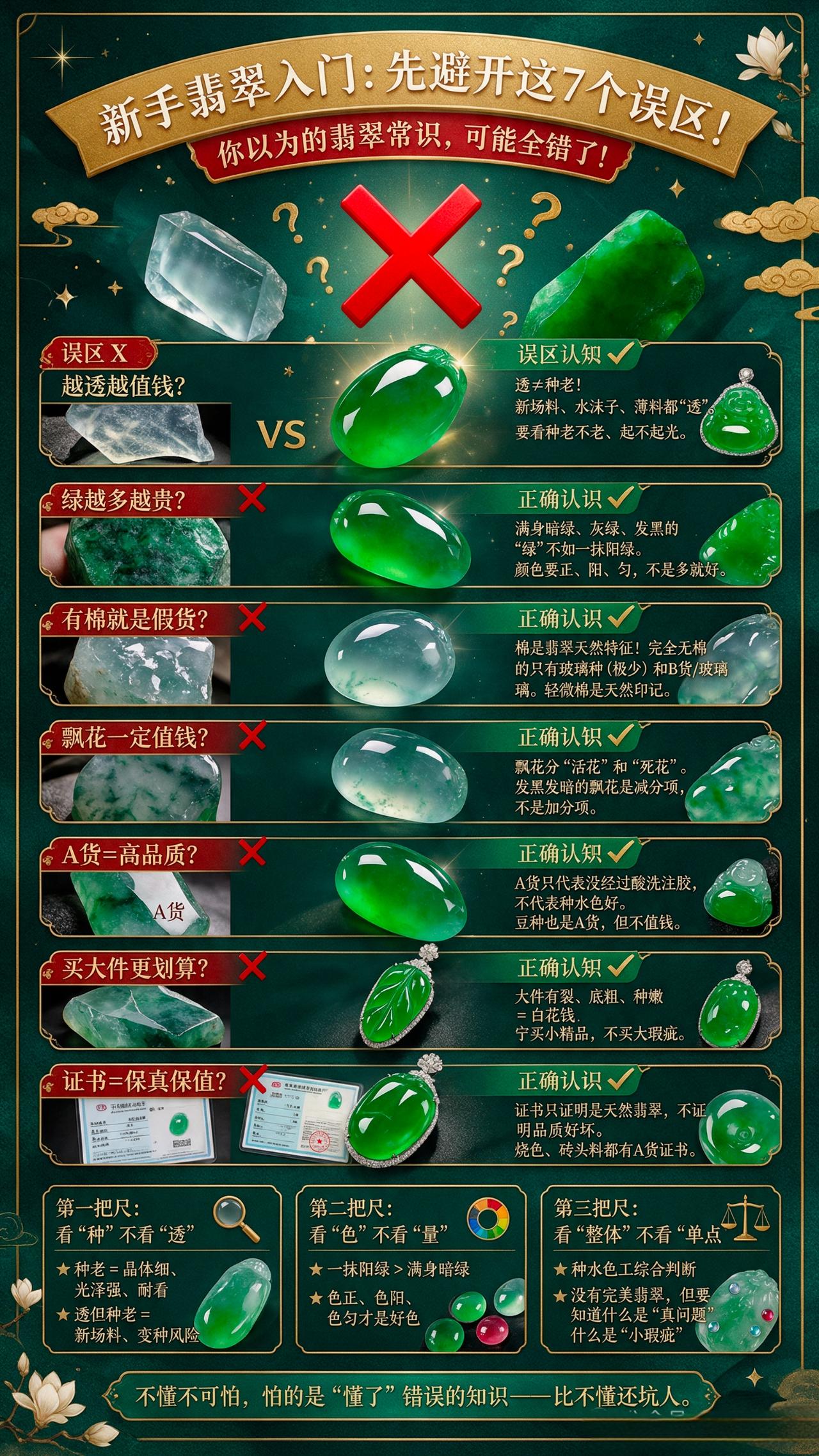 新手玩翡翠！先别急着当“赌石战神”，这7个误区不避开，钱包真的会谢。

1.看“