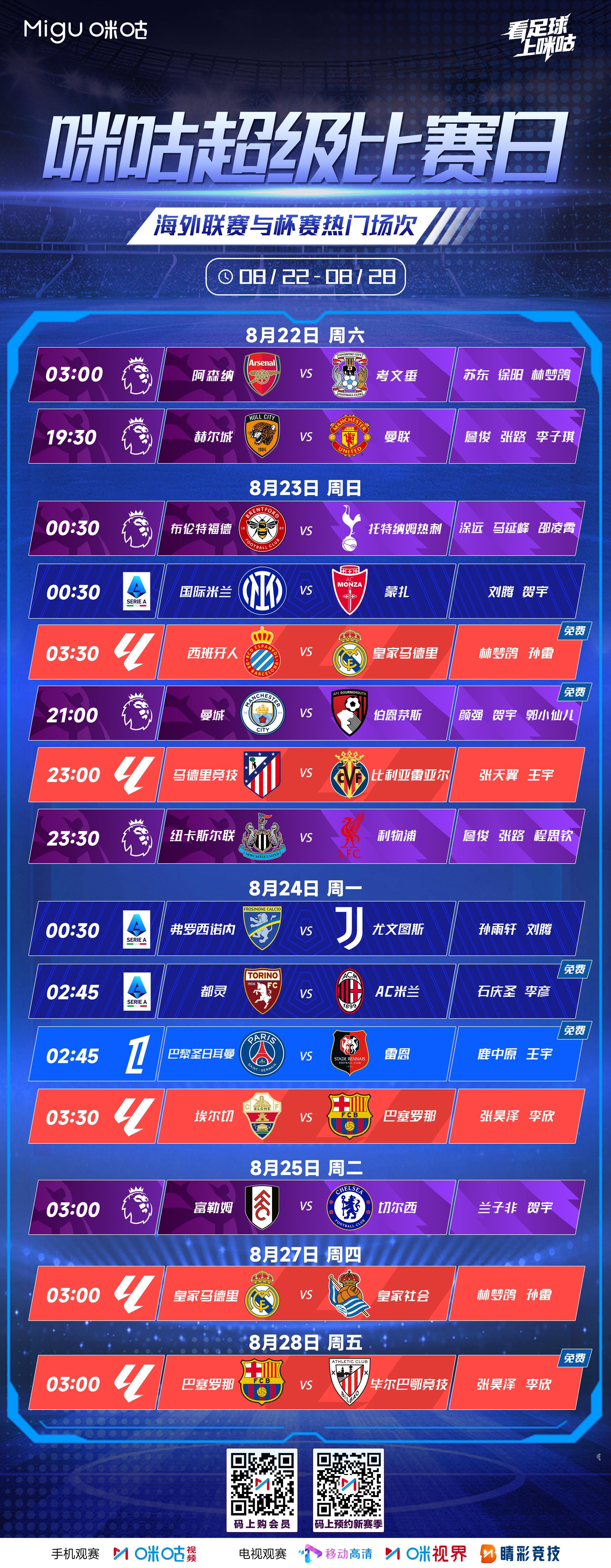 🔥一周高能酣战不停⚽️联赛对决轮番上映👀上咪咕 尽享热门对局📱#咪咕超级比