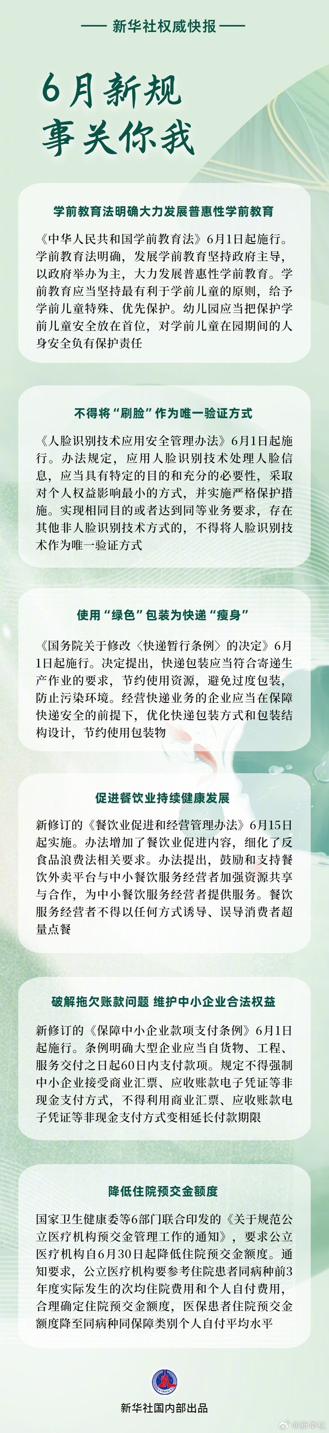 #6月起一批新规将施行#【转存！#6月新规事关你我#】事关学前教育、“刷脸”识别