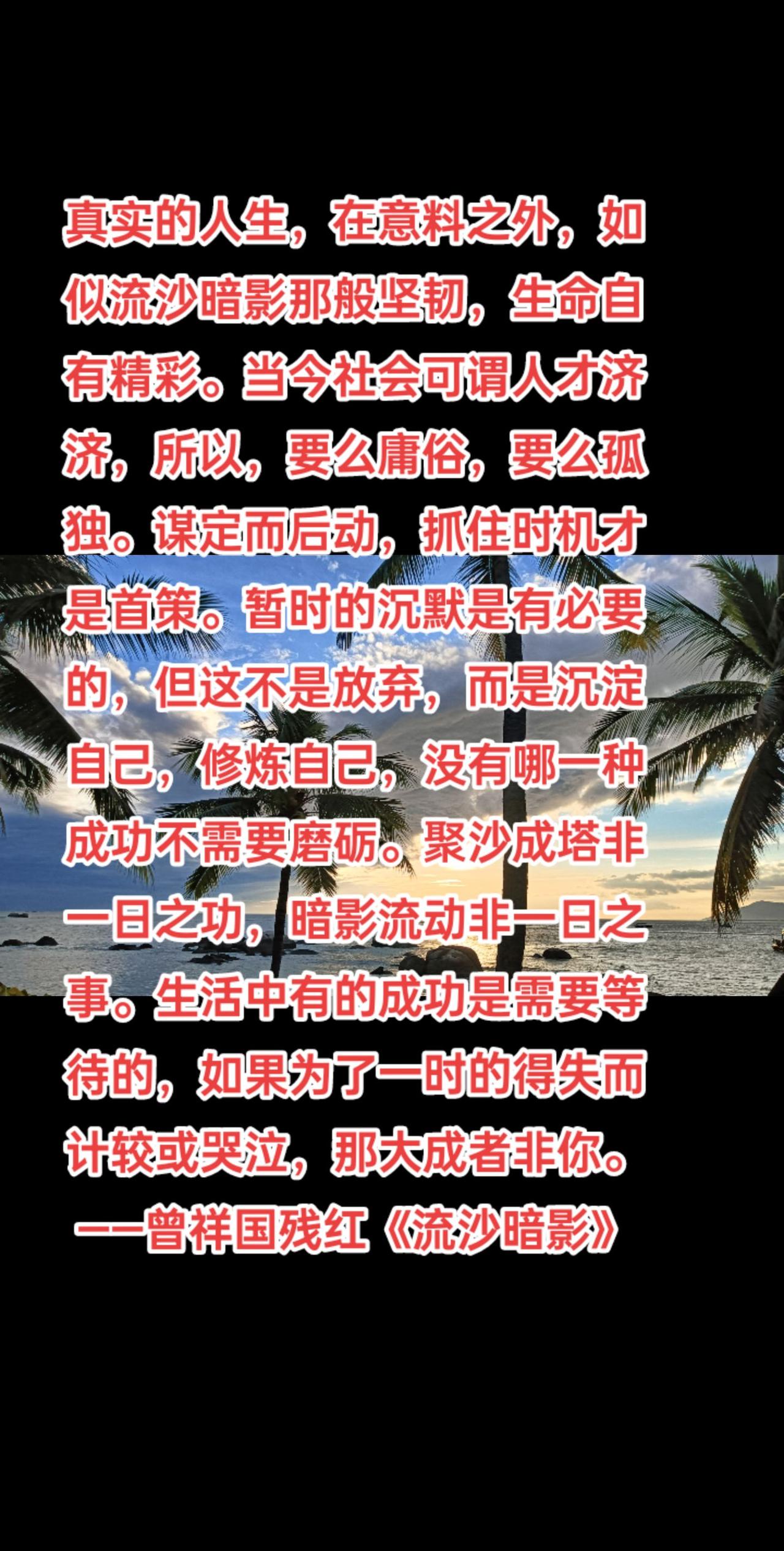 真实的人生，在意料之外，如似流沙暗影那般坚韧，生命自有精彩。当今社会可谓人才济济