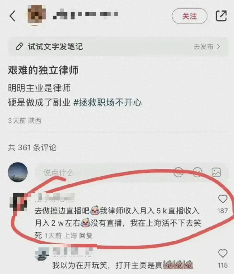 律师又成了风口浪尖。

在一则讨论青年律师生存现状的帖子下，一个网名叫“小冰心”