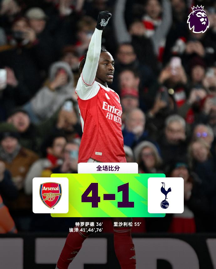全场比分 | 阿森纳 4-1 热刺

⚽第36分钟，梅里诺前场中路挑传送禁区，特