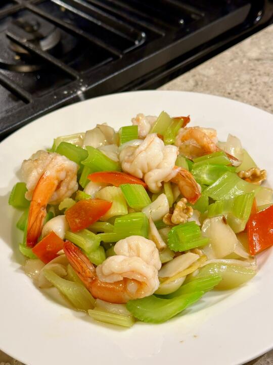 西芹百合炒虾仁🍤炒出中餐厅水准的制胜关键