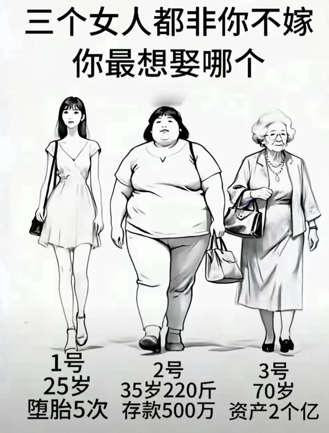 这不是难为人吗？非得三选一。我要是男的，我就选择3号。3号最有气质，我不是看中她