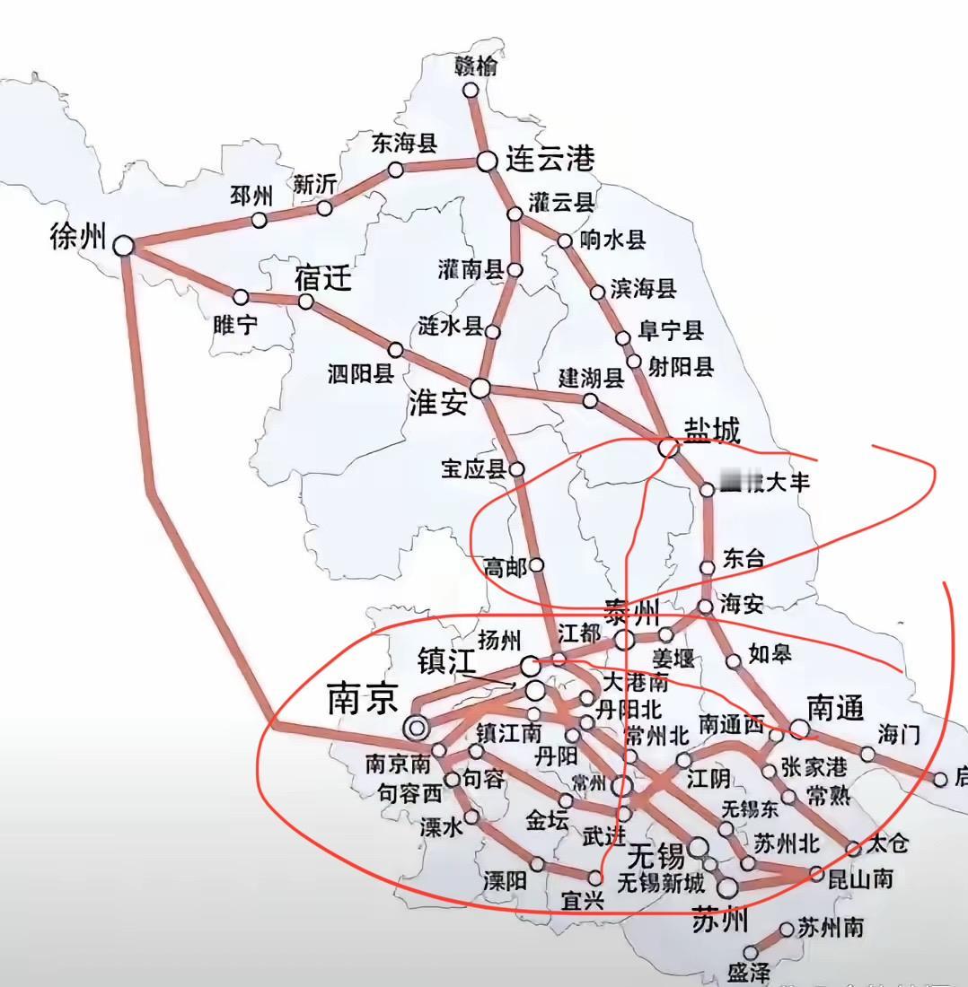 看看苏南地区的高铁密度，而东台市处于空白处如若要发展必须要有西向高铁，加紧行动起
