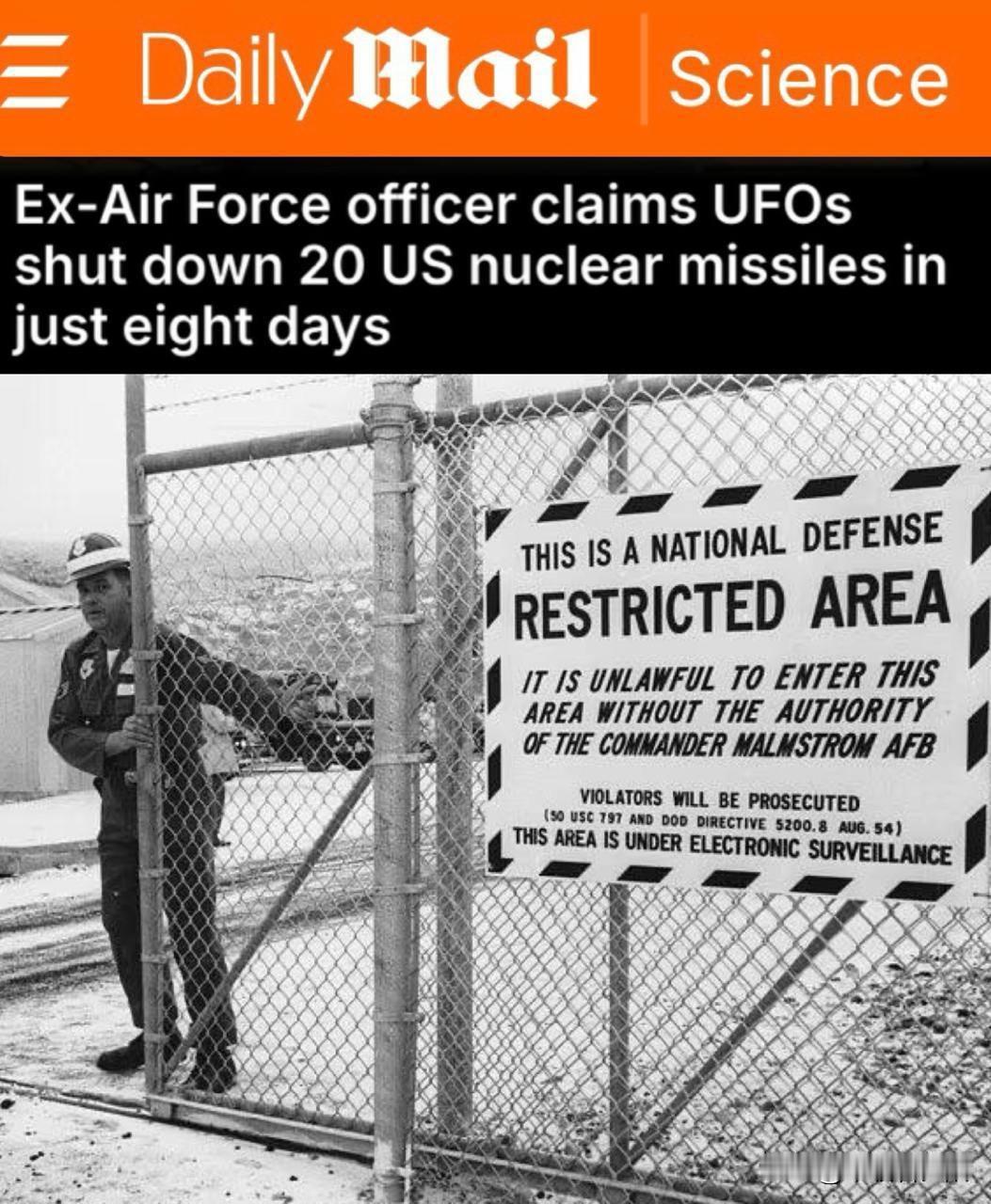 前美国空军军官罗伯特·萨拉斯重提1967年旧案，称蒙大拿州马姆斯特罗姆基地的20