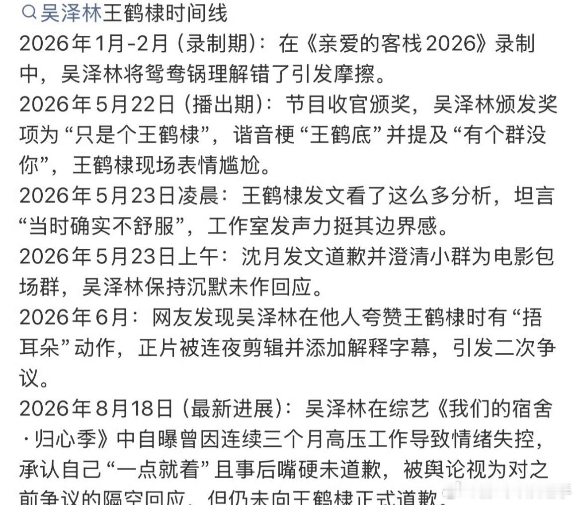 王鹤棣吴泽林事件时间线这件事之前不是已经翻篇了吗？怎么又提起来了？但是我还是没看