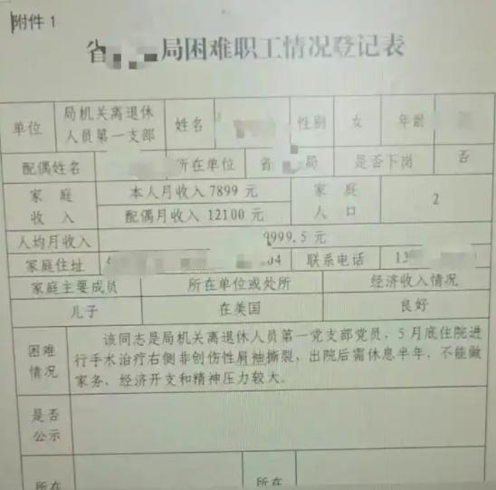 “离谱！”安徽，网传一张内部表格，把63岁退休女干部列为“困难职工”，而该退休女