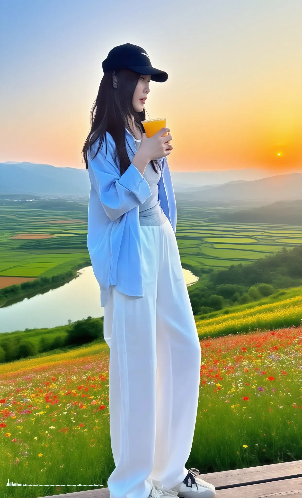 穿搭日记🎀。在山间村落，她身穿2025最新款套装，白色阔腿裤沾着细碎...
