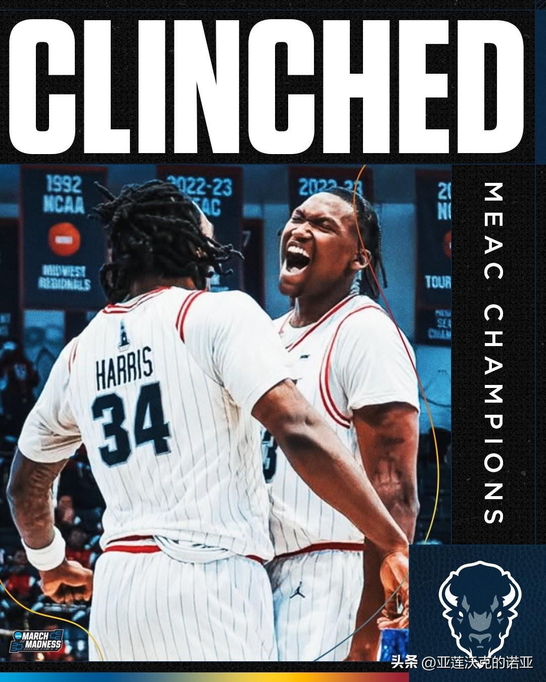 霍华德大学Howard击败NC Central夺得MEAC联盟锦标赛冠军，球队四