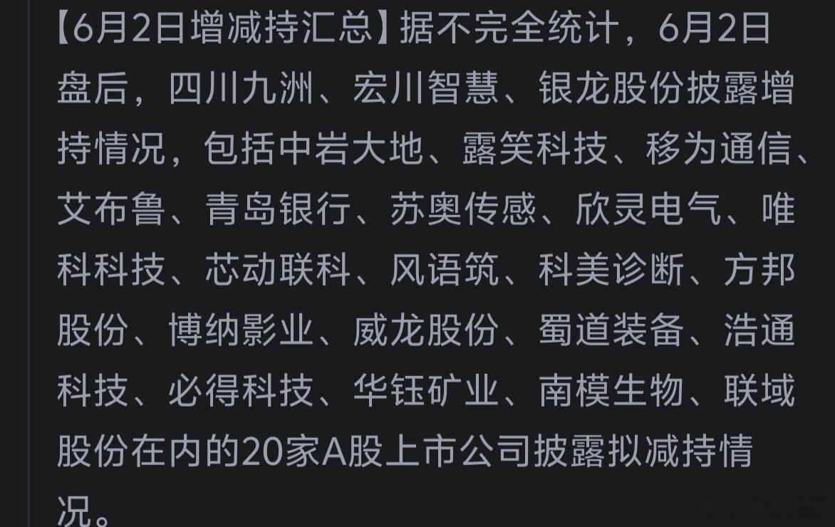 隔夜减持地雷一览表，看看有没有踩雷？