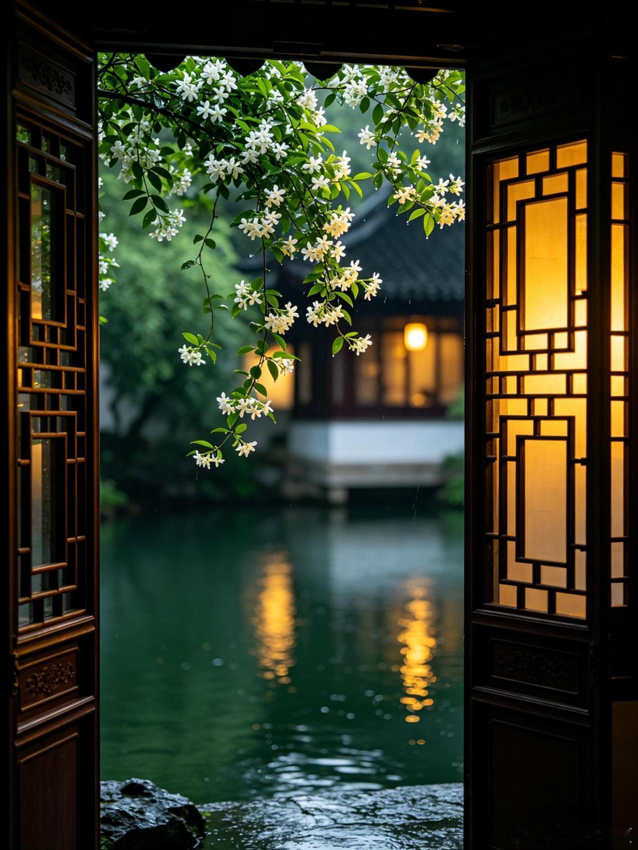 阳光洒在古色古香的窗棂上，为画面镀上金色～ 