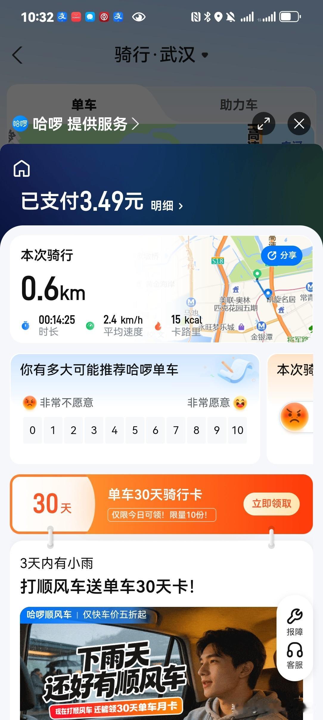 共享单车也涨价了吗？

今天上午，我走了一段路后，骑了一辆共享单车去医院，0.6