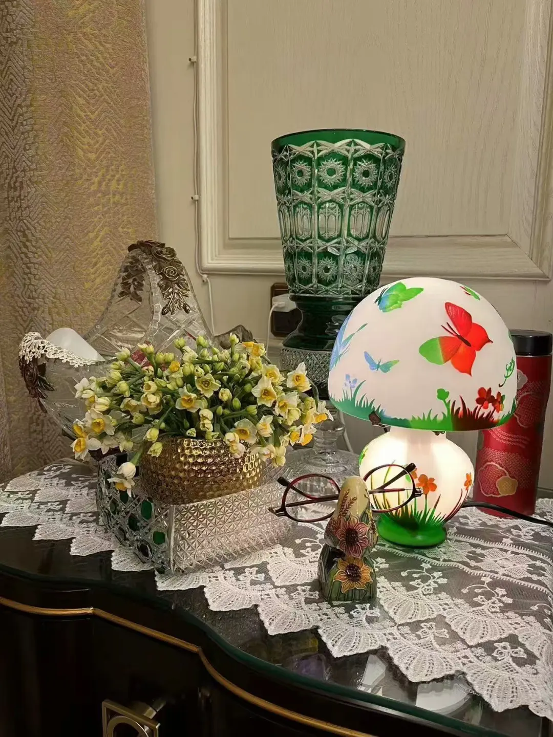 老料琉璃格雷台灯摆件，复古氛围感✨