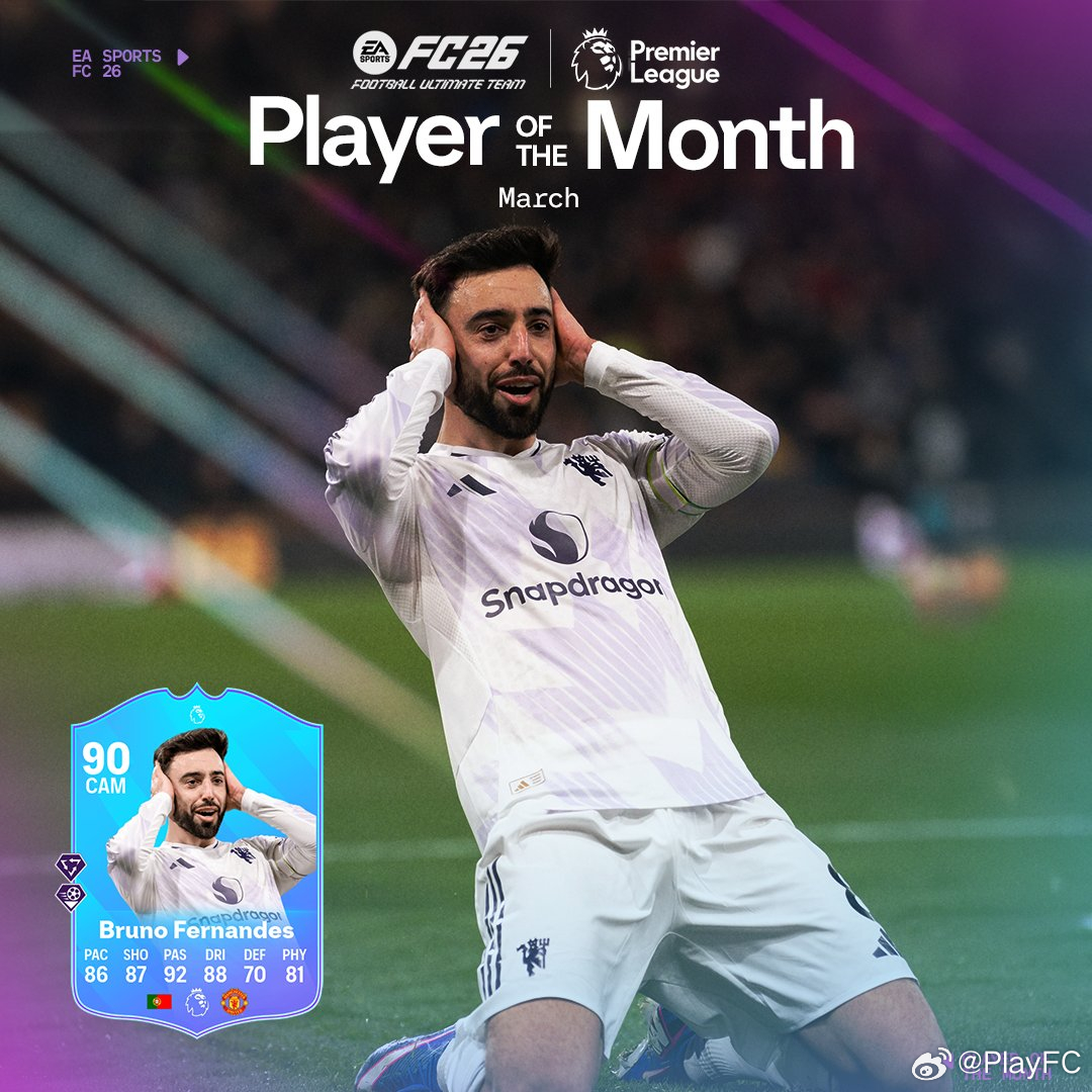 英超联赛三月最佳球员公布。B费获选！FC26