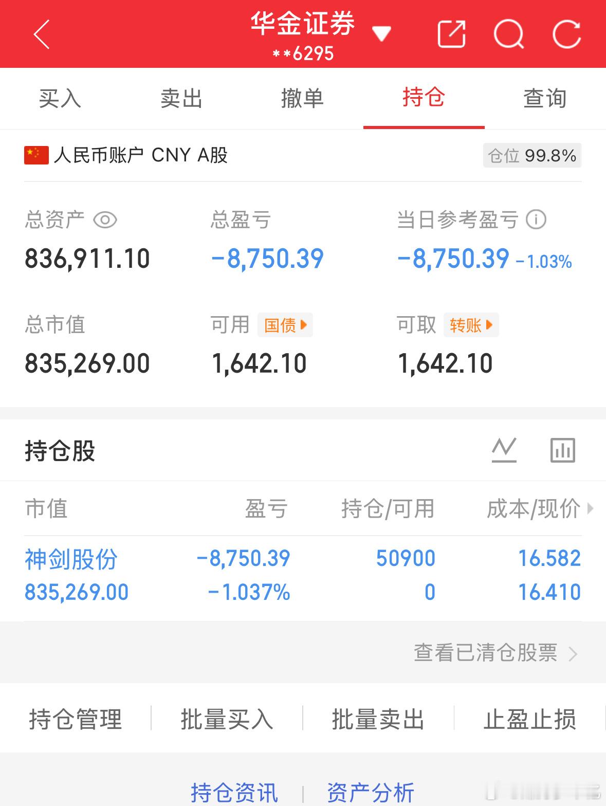 4.9记录炒股第123天（初始50万）总资产：836911当日参考盈亏：-875
