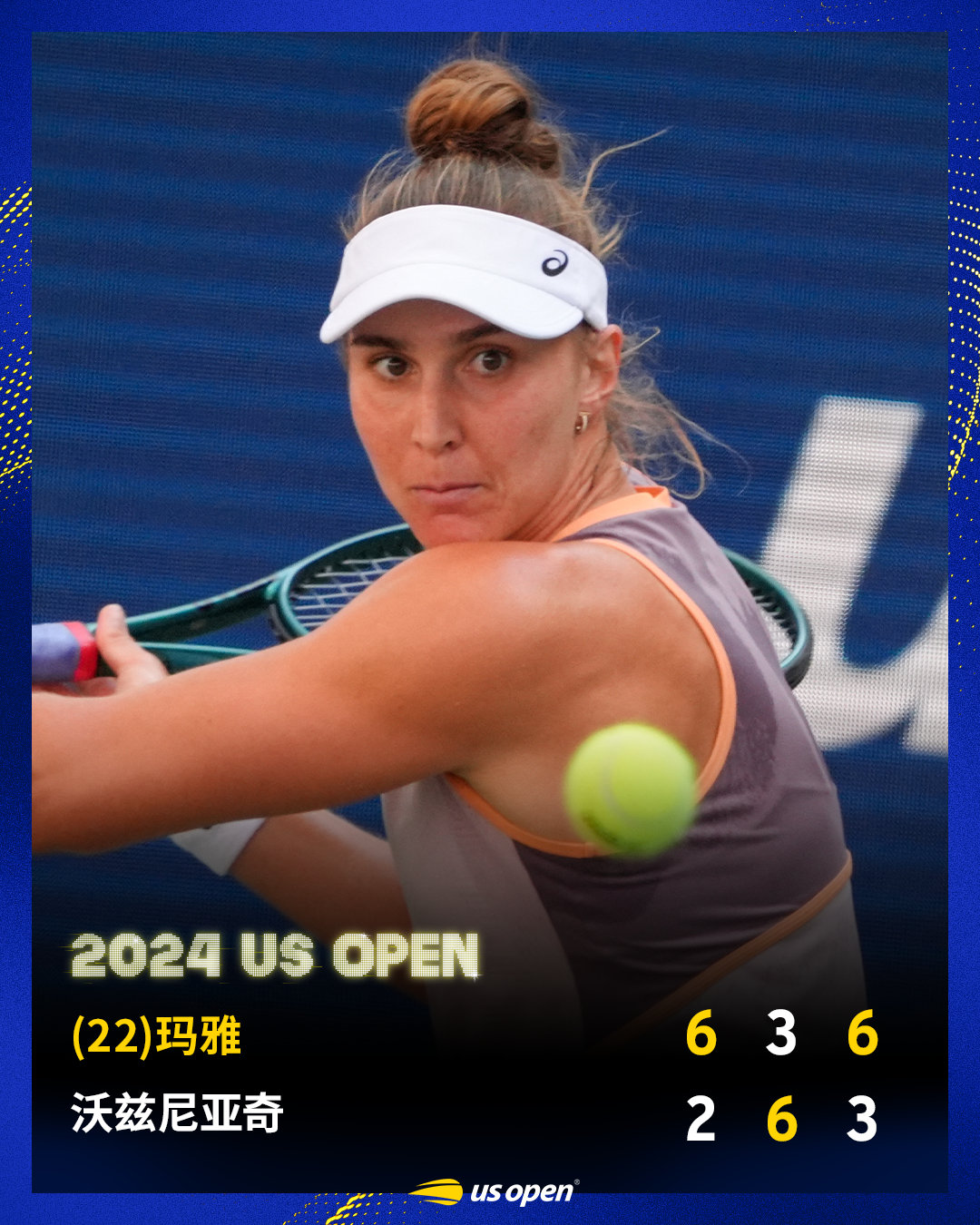玛雅顺利晋级👍#美网2024#女单第四轮，赛会22号种子玛雅6-2/3-6/6