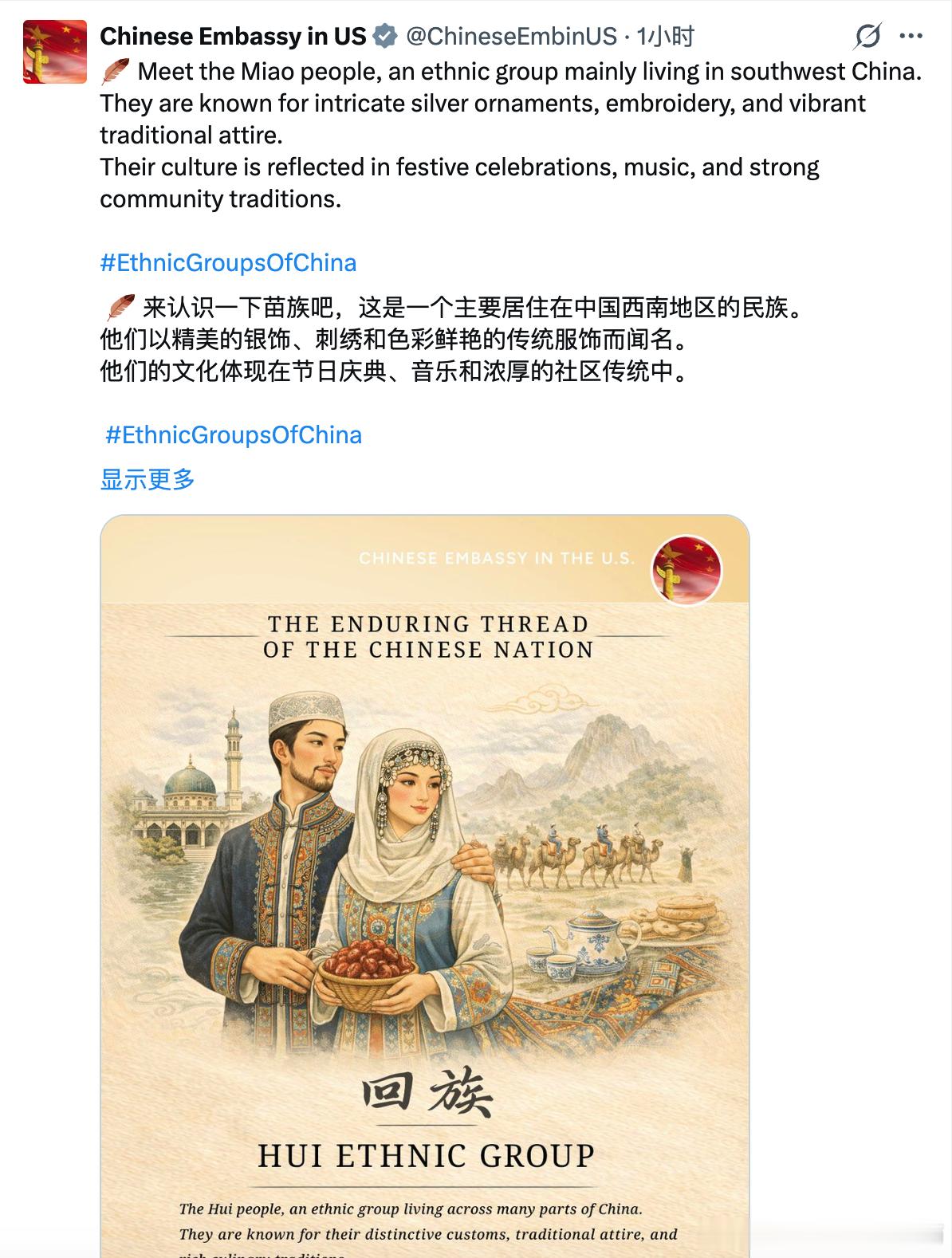 驻美大使馆这有点草台班子了吧？你介绍苗族呢，配个回族的图片是怎么个事儿？