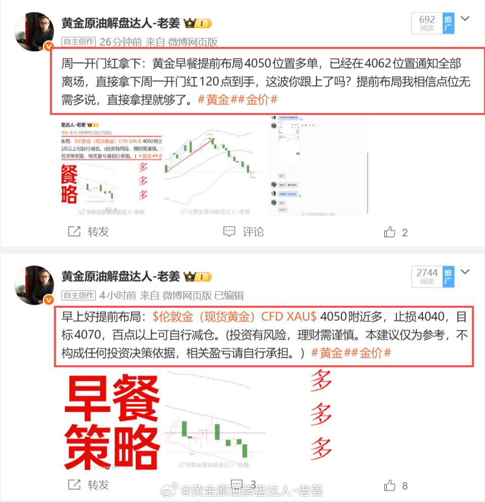 独属于老姜的真诚与自信：今天早餐布局4050提前布局多单的时候，第一波最低抵达4
