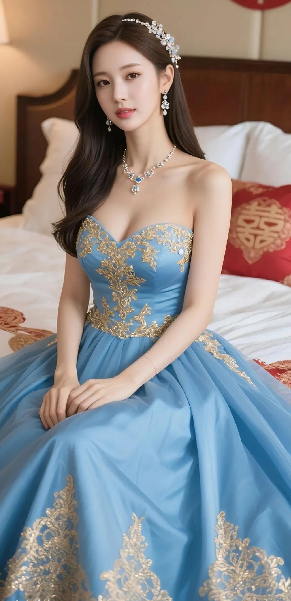 这位女士穿着华丽的蓝色礼服。
梦幻紫色礼服 气质v领礼服