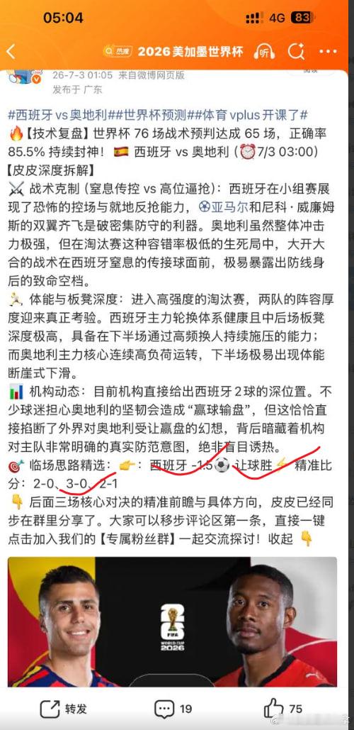 西班牙2比0奥地利西班牙vs奥地利葡萄牙vs克罗地亚 📊【技术复盘】77场正确