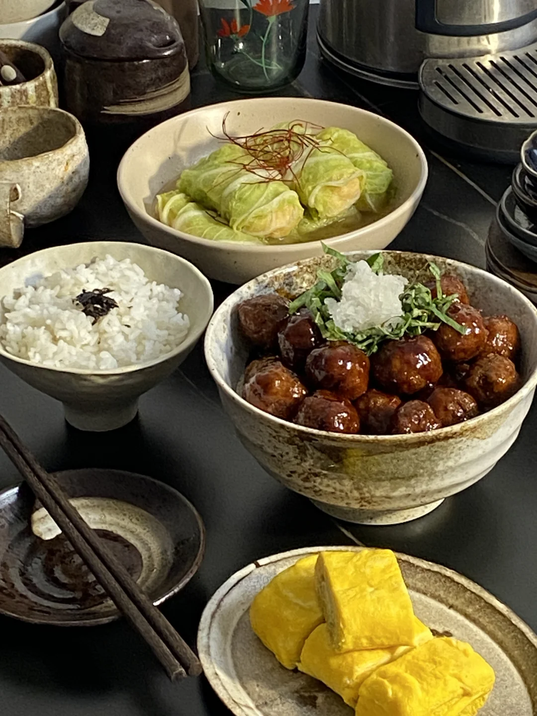 今日菜谱📜照烧丸子 虾滑娃娃菜 鸡蛋卷🥢