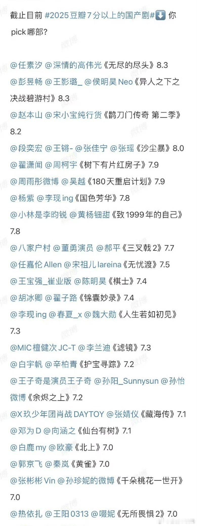 今年豆瓣7分以上国产剧你看过哪些[赢牛奶] ​​​