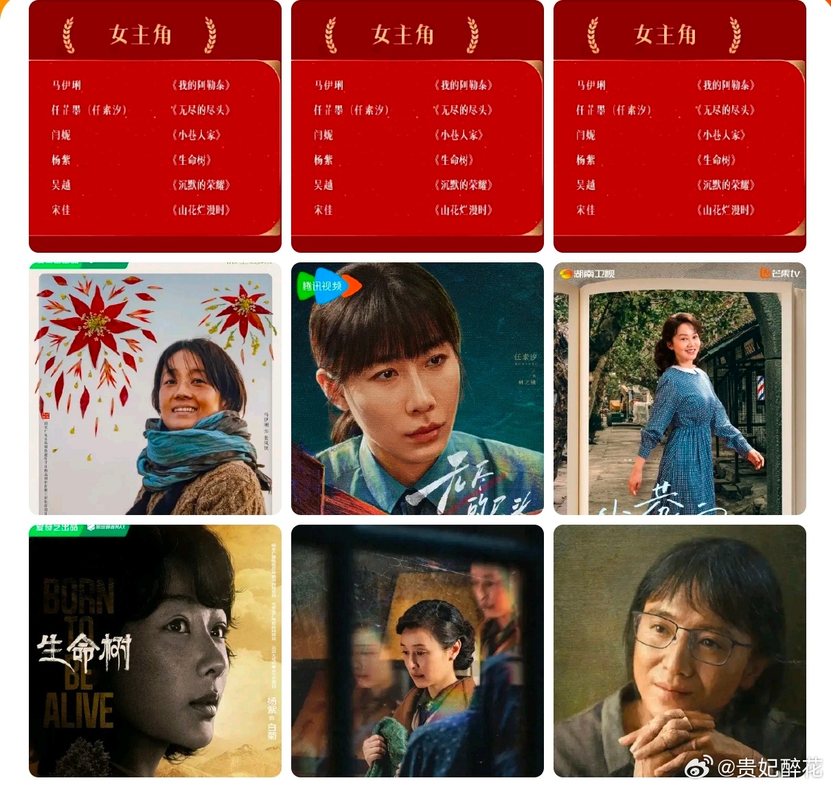 第 33 届中国电视 金鹰奖 最佳女主角提名名单马伊琍《我的阿勒泰》任素汐《无尽
