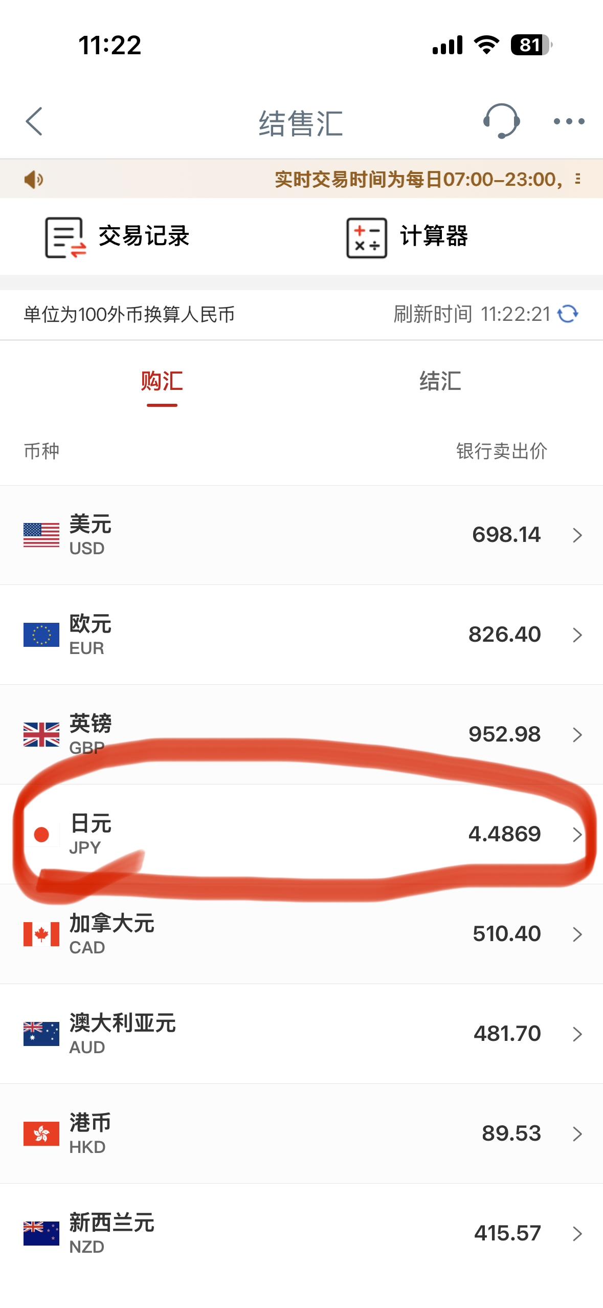 一天的时间日元就涨了。

昨天还是441呢，今天就是448了。

看了一下美元也