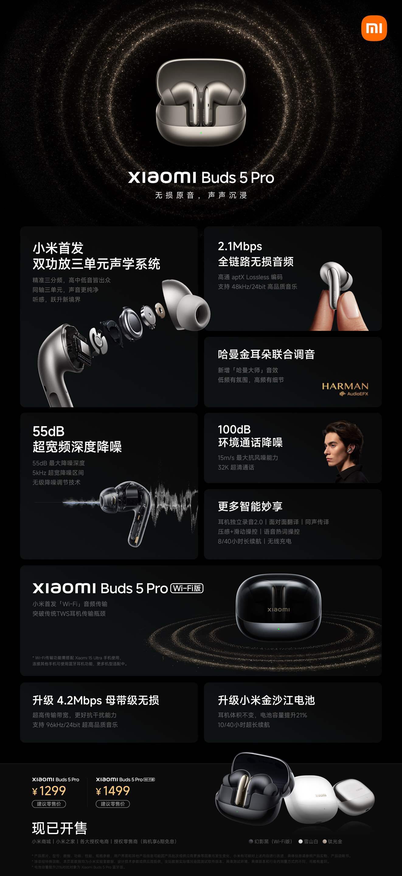 小米15Ultra 小米Buds5Pro，无损原音，声声沉浸，1299元起！蓝牙