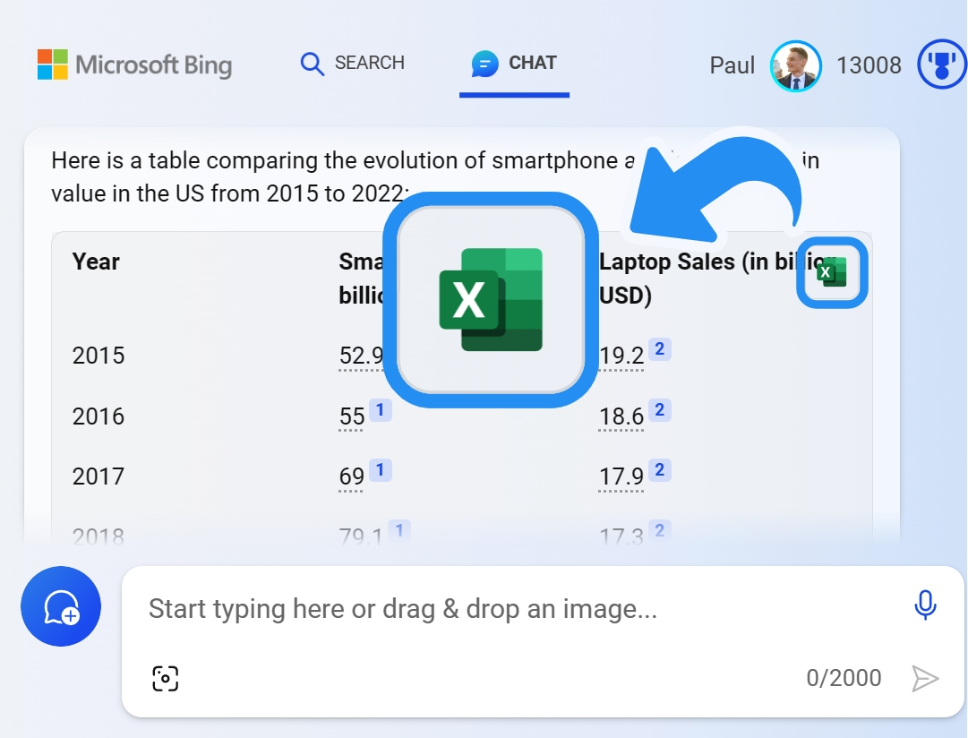 Bing Chat 已经开始和 Excel 应用进行整合，通过 Bing Cha
