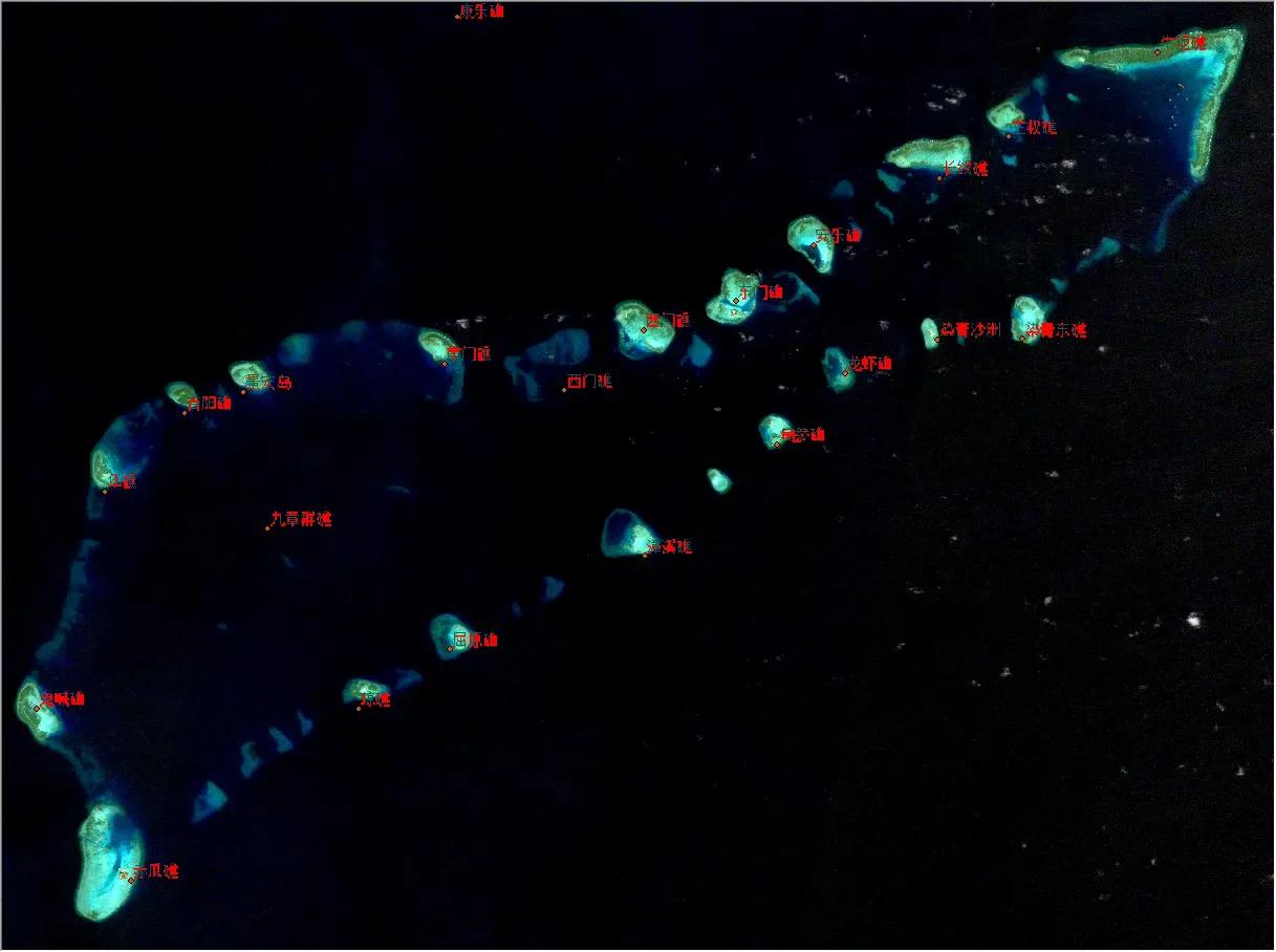 卫星影像视角下的南海九章群礁和牛轭礁（3.6）