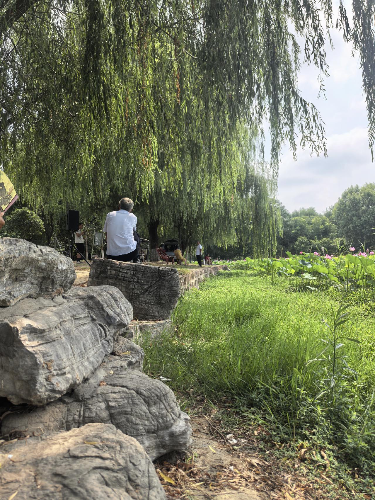 炎热的天气让人受不了，晚饭过后来了一阵风，刚刚下楼碰见的在教育局上班的老胡，他手