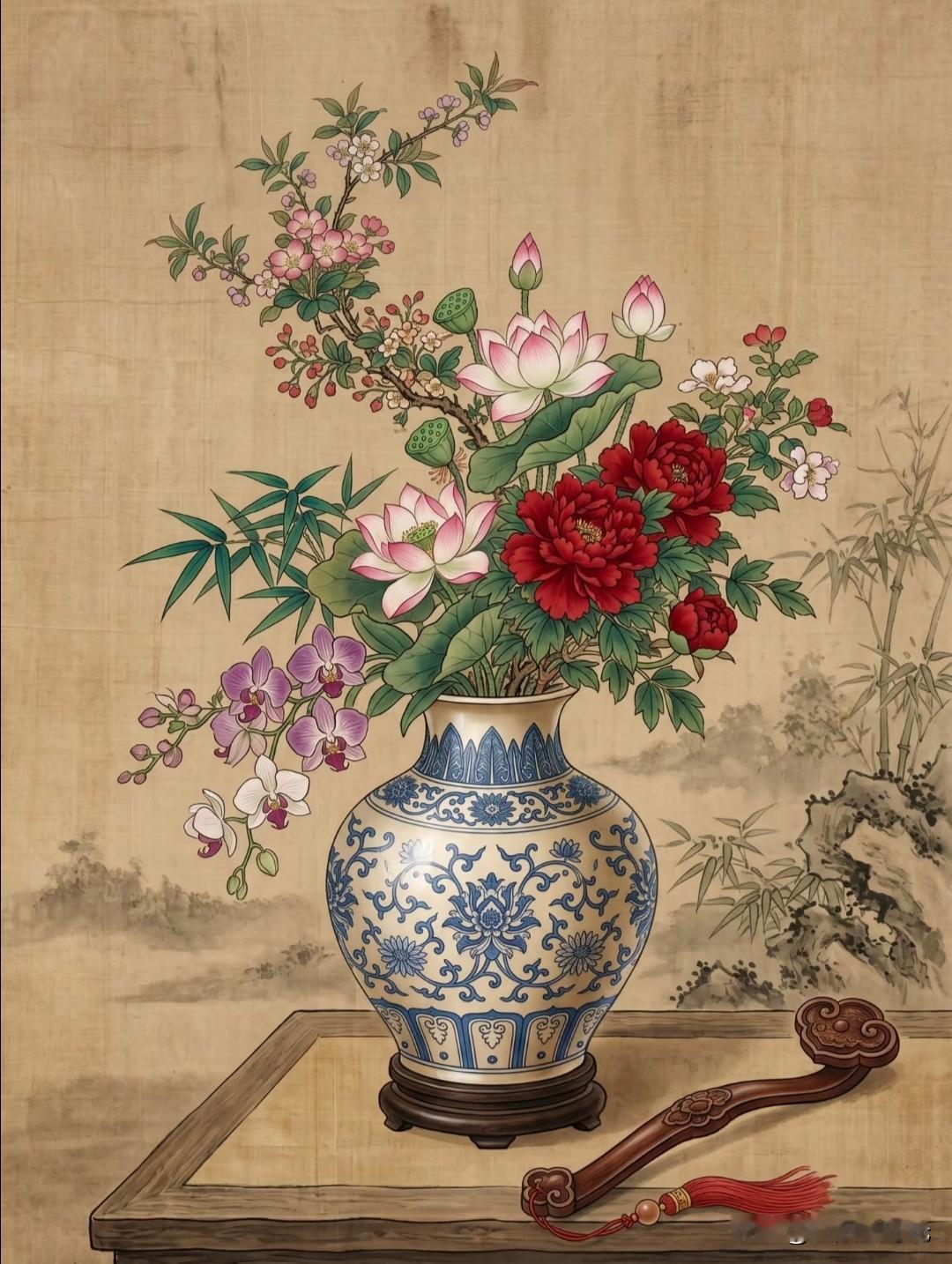 青花绽荷牡丹艳，如意纳福岁长安
酌月绘东方美学分享 中式青花 
国风国色天香
