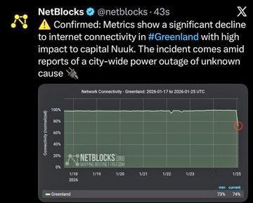 格陵兰岛首都努克发生大范围停电，原因不明。