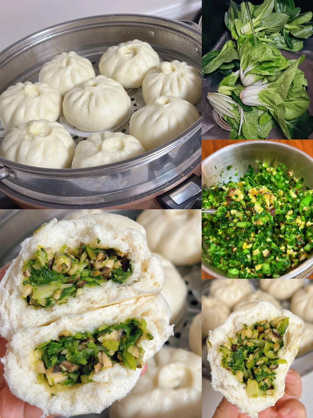 松软好吃的青菜香菇包子做法来啦