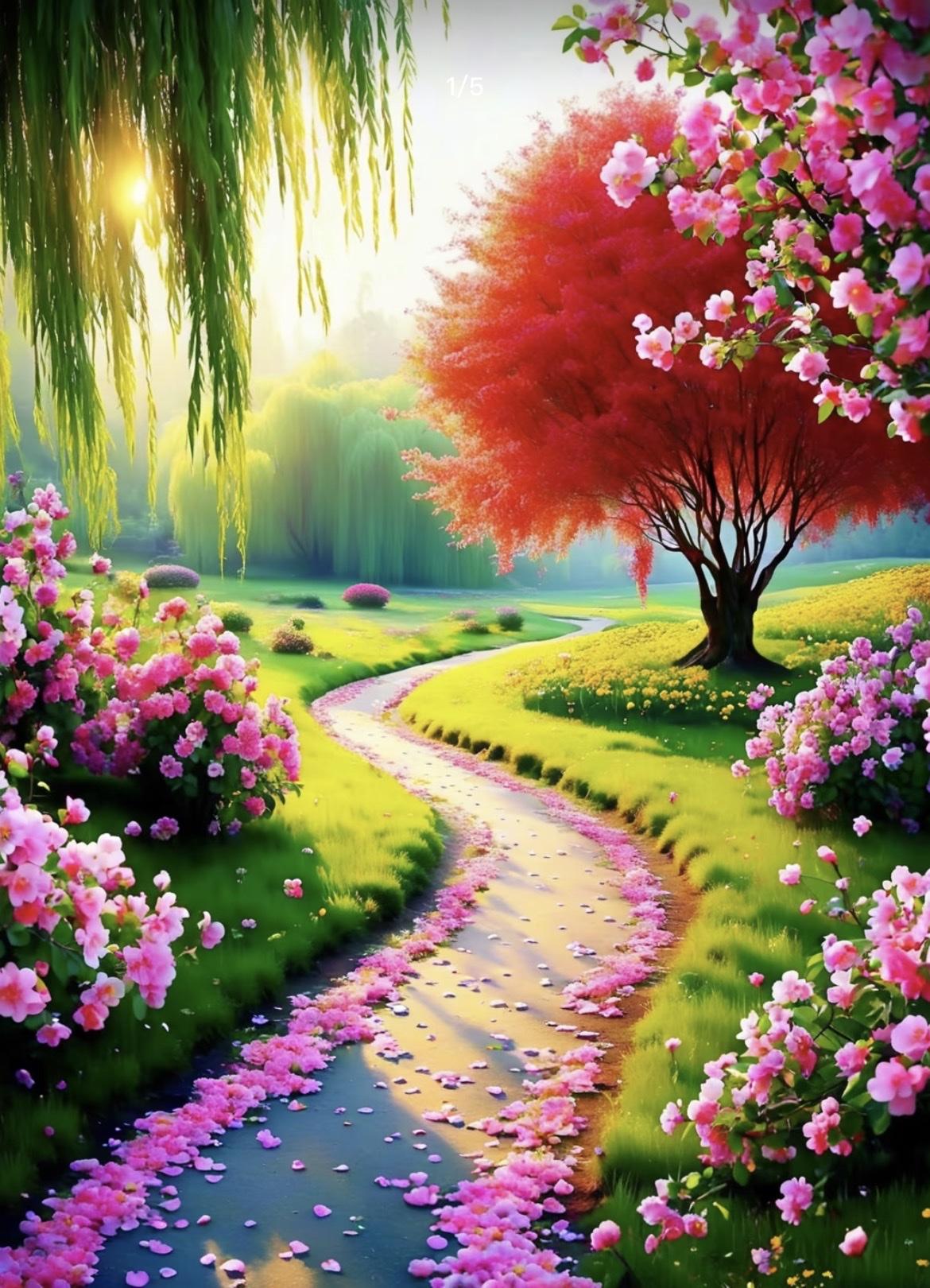 上联：一径野花落
下联：半扉山雨归