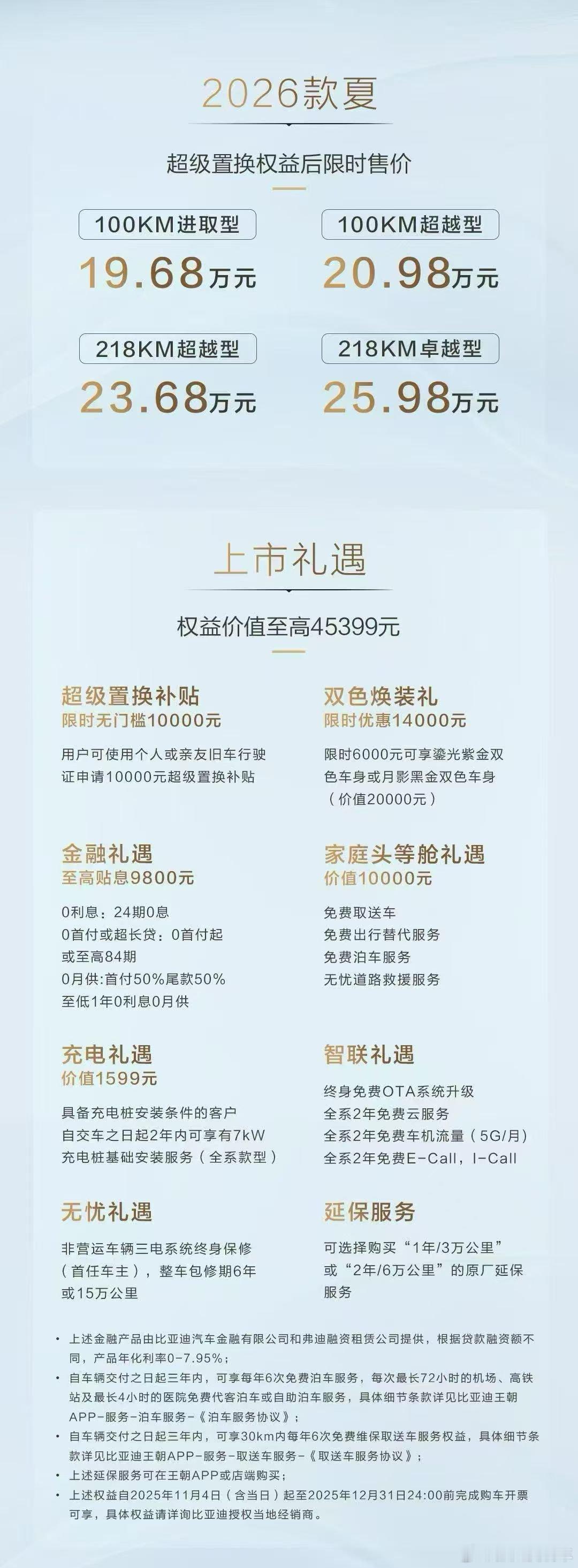 26款夏价格出了！100KM进取型19.68万起，顶配218KM卓越型25.98