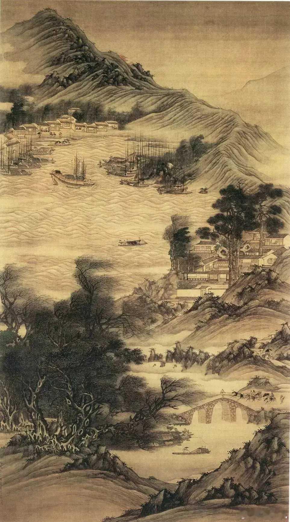 清 樊圻《江干风雨图》。樊圻（1616年—1694年之后），生于明万历四十四年，