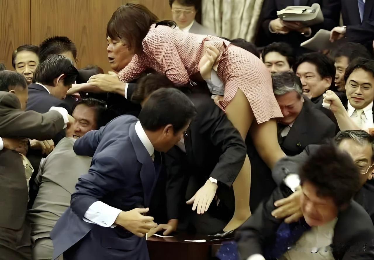 2007年，东京，为开支预算，日本两派在议会上起争执。自由民主党的智子小姐，拿高