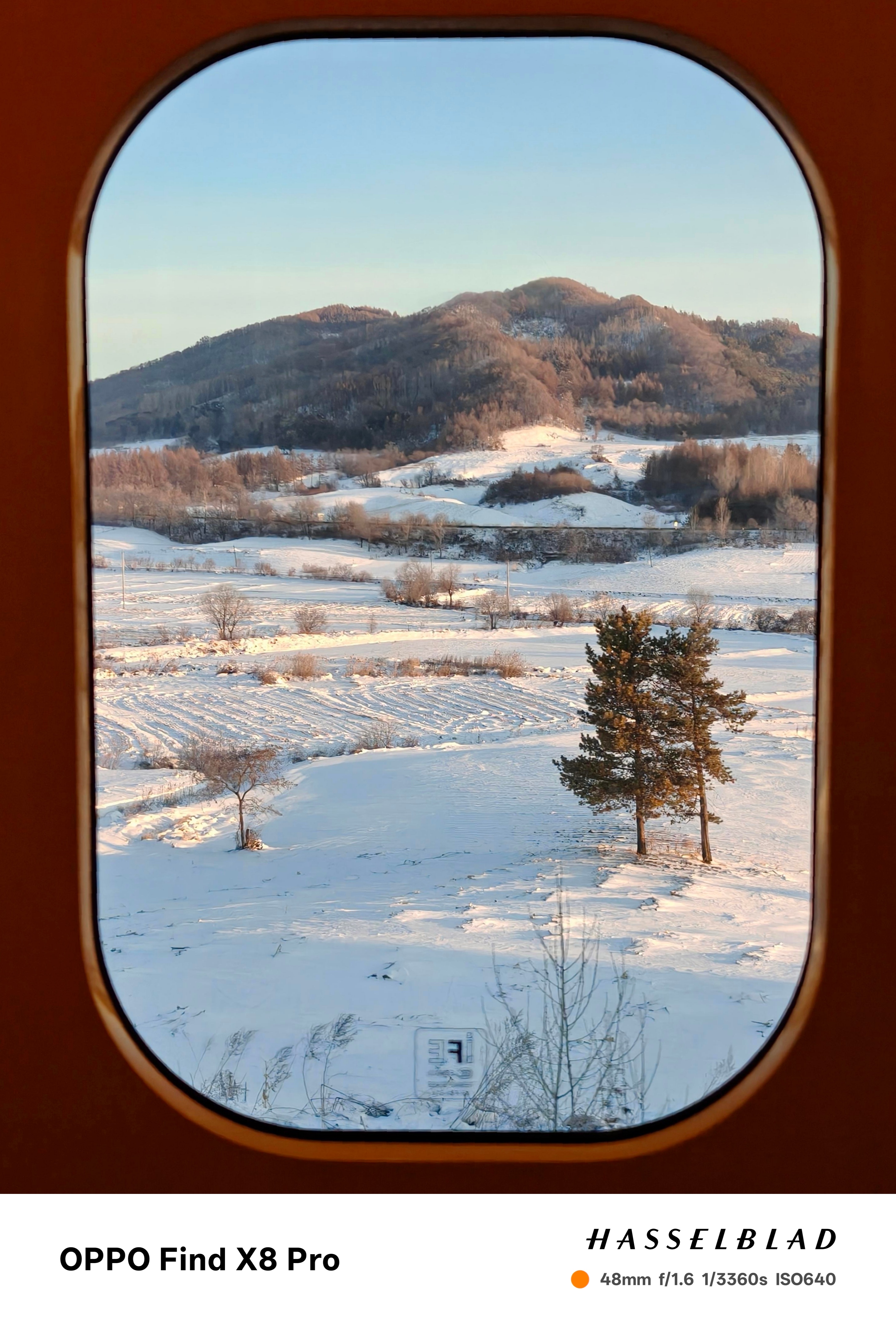 高铁车窗外的雪景 