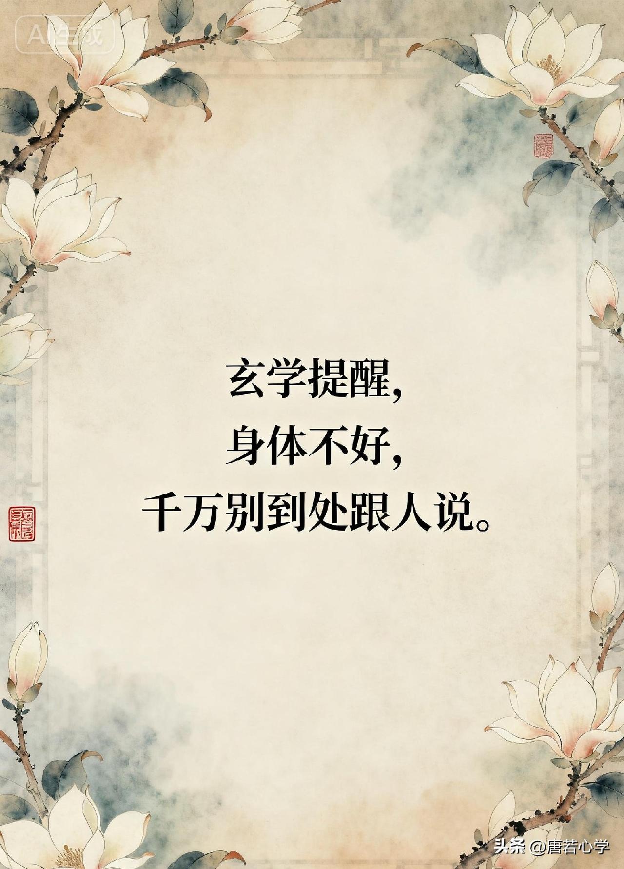 玄学提醒，身体不好，千万别到处跟人说

中医说，“身体不好，千万别到处跟人说。你